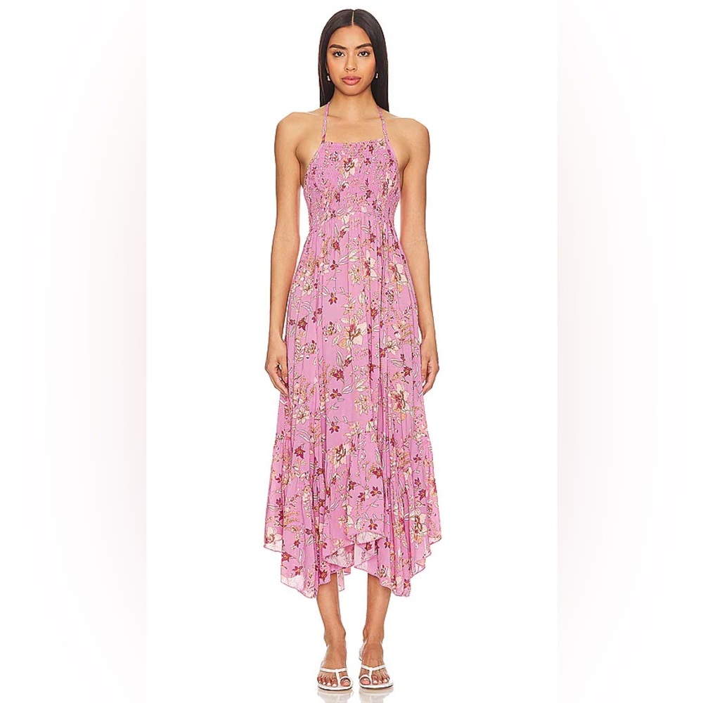 Free People Women's Pink Floral Halter Neck Maxi Dress Size XS
